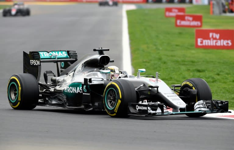 Mercedes AMG Petronas F1 Team British Lewis Hamilton drives his car during the Formula One Mexico Grand Prix practice session at the Hermanos Rodriguez circuit in Mexico City on October 28, 2016