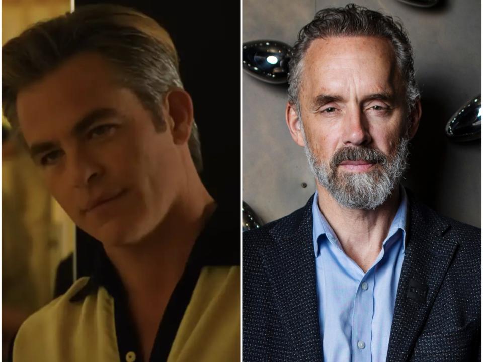 Split image of Chris Pine in "Don't Worry Darling" and conservative commentator Jordan Peterson