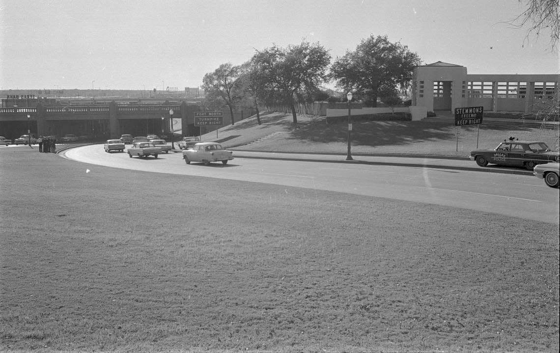 Nov. 22, 1963: The Grassy Knoll and Elm Street looking west, Dealey Plaza, following President John F. Kennedy’s assassination.