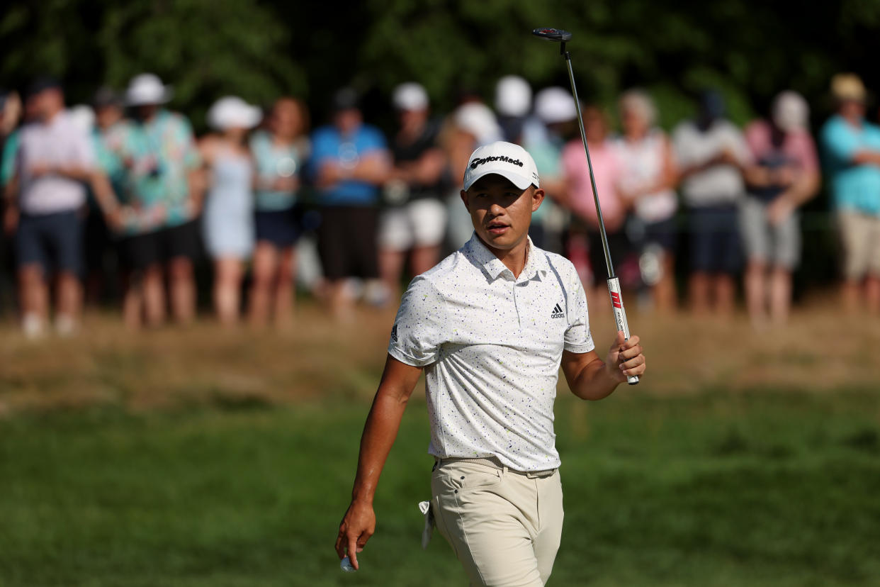 BROOKLINE, MASSACHUSETTS - JUNE 17: Collin Morikawa of the United States walks off the fifth green during the second round of the 122nd U.S. Open Championship at The Country Club on June 17, 2022 in Brookline, Massachusetts. (Photo by Patrick Smith/Getty Images)
