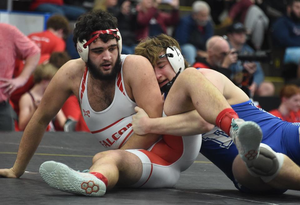 215 - Landon King (Dundee) over Greg Crawford (Constantine) Dec 8-4
In the Division 3 state team semifinals held at the Wings Event Center in Kalamazoo Friday, Feb. 23, 2024.