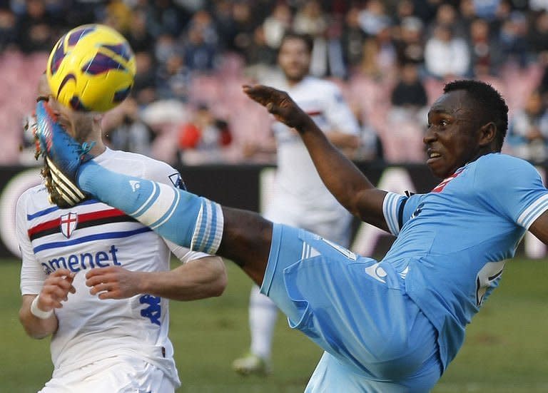 Napoli's Colombian forward Pablo Armero controls the ball during the Italian Serie A football match Napoli vs Sampdoria in San Paolo Stadium on February 17, 2013, in Naples. The game ended in a 0-0 draw