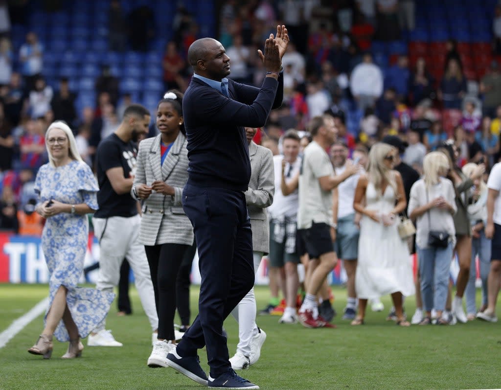 Crystal Palace manager Patrick Vieira applauds the fans after the 1-0 win over Manchester United (Steven Paston/PA) (PA Wire)
