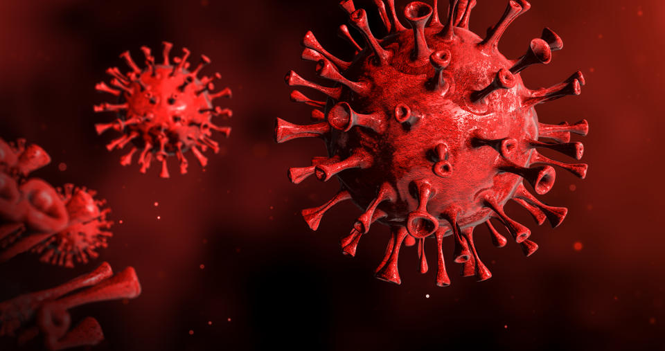 Corona Virus against Red Background 3d Render