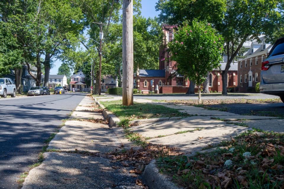 This driveway entrance, which is connected to the property of St. Rose of Lima Church, marks the site of Bruce Springsteen's first house on Randolph Street in Freehold. A new tree also marks the location of where his favorite tree once stood next to the driveway.