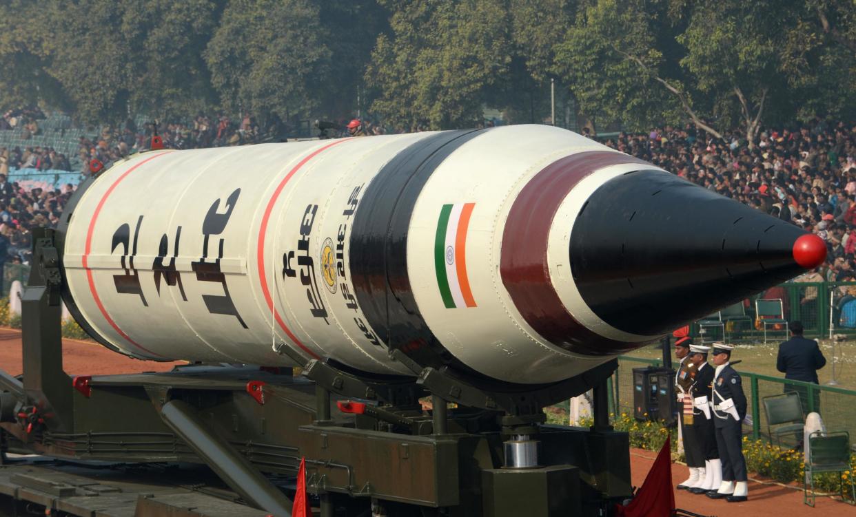 India's Agni V missile is displayed during a dress rehearsal for the Indian Republic Day parade in January 2013: AFP/Getty