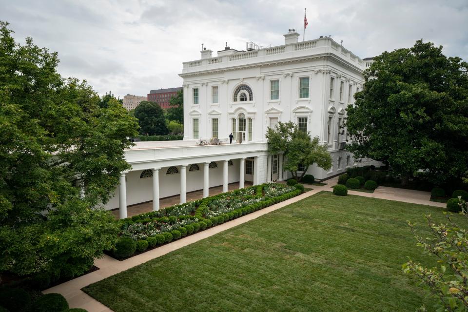 Una vista del renovado Rose Garden en la Casa Blanca el 22 de agosto de 2020 en Washington, DC. (Getty Images)