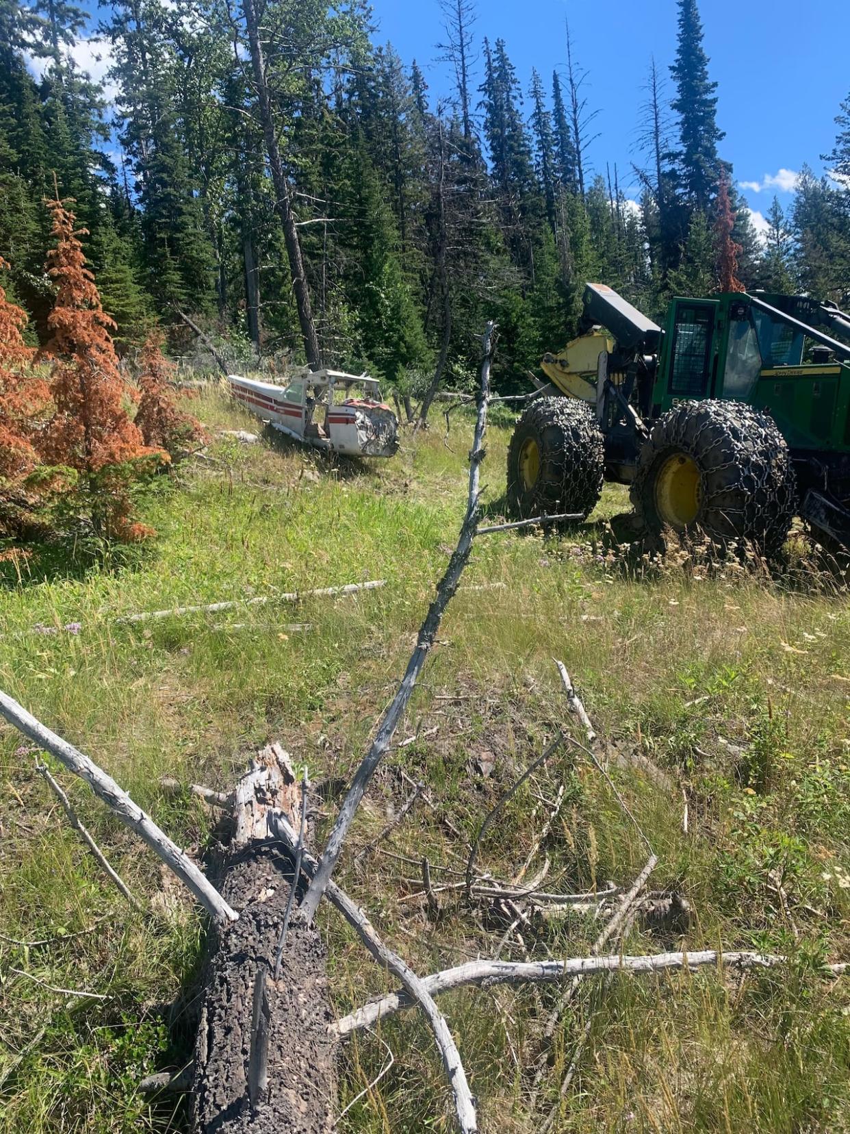 A plane wreck, which was discovered north of Kamloops and reported to the RCMP, is actually a prop used by the Civil Air Search and Rescue Association (CASARA) for training.  (Submitted by CASARA - image credit)