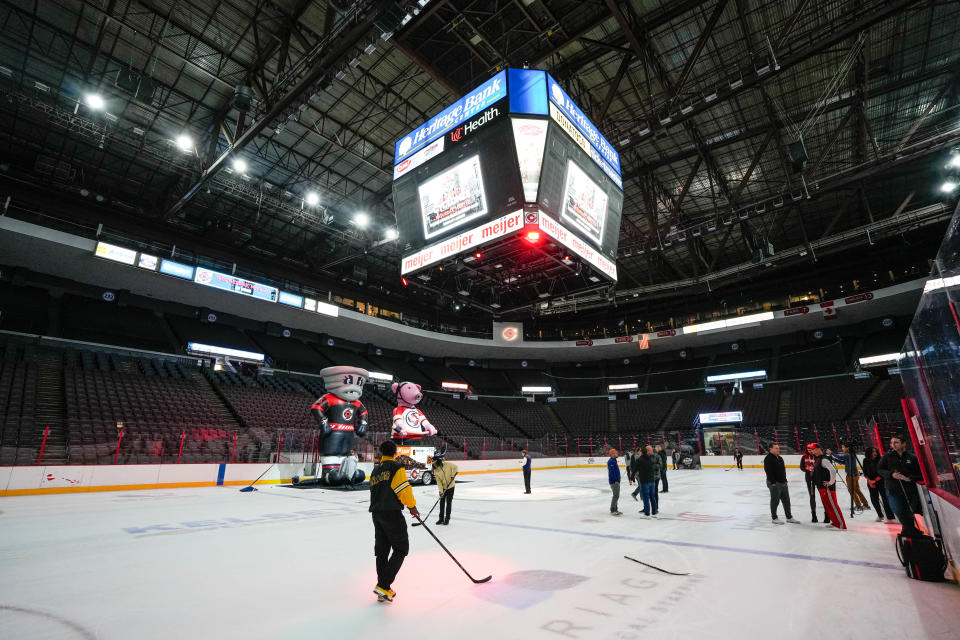 The Cincinnati Cyclones held their media day to invite journalists out to meet players and get on the ice on Wednesday October 11, 2023. Players and mascots were available to answer questions and entertain.