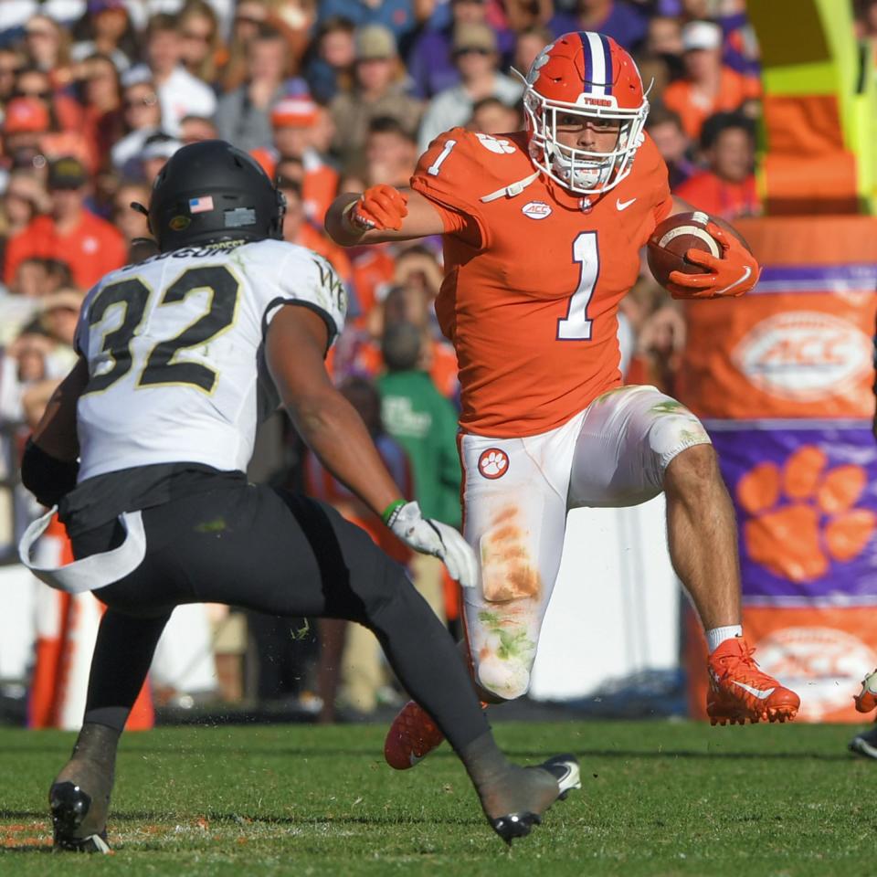 Clemson's Will Shipley ran for two touchdowns last week against Wake Forest for his fourth multiple-TD game of the season, tying a freshman record.