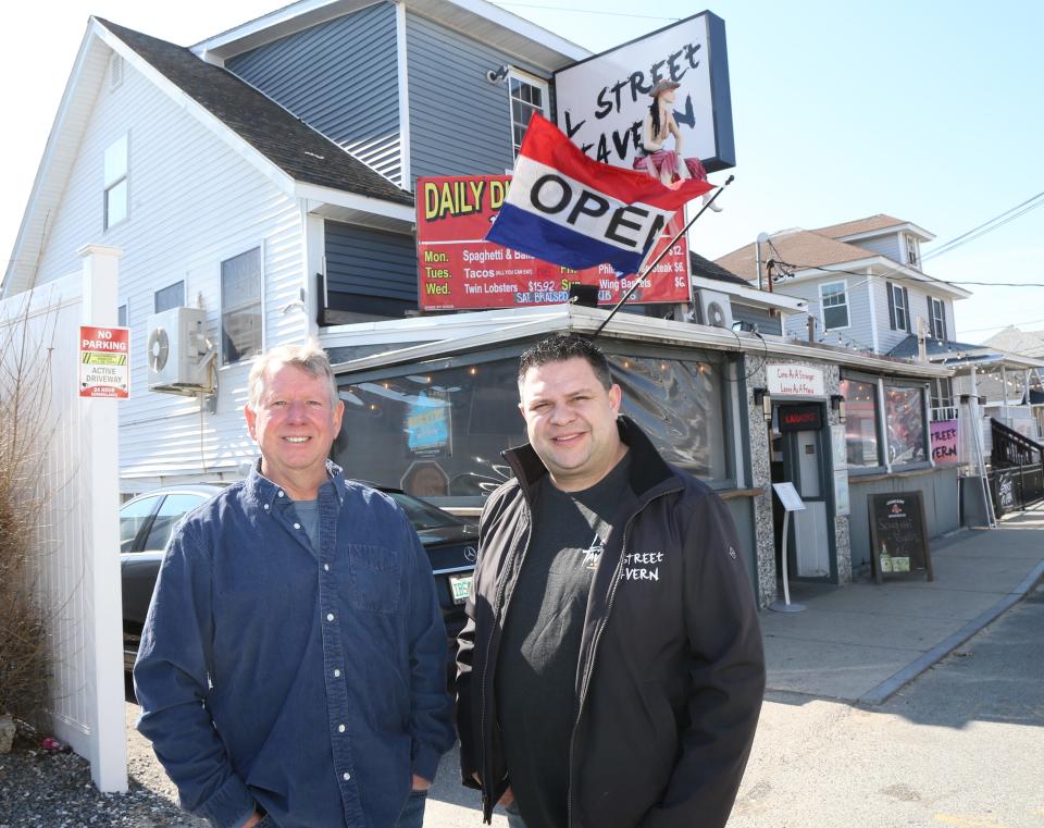 L Street owners Terry Daidone, left, and Jake Magro say a website published a story recently that said the tavern was closing. In reality, L Street Tavern in Boston is being sold, but L Street in Hampton is still open.