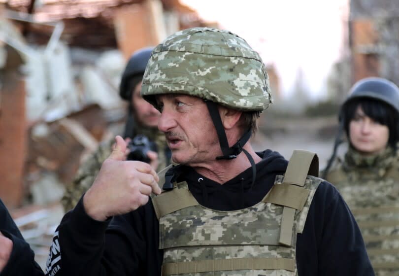 Hollywood actor and producer Sean Penn visits positions of the Ukrainian Armed Forces