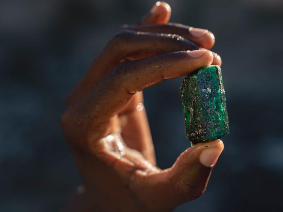 An emerald mined at Kagem (Gemfields)