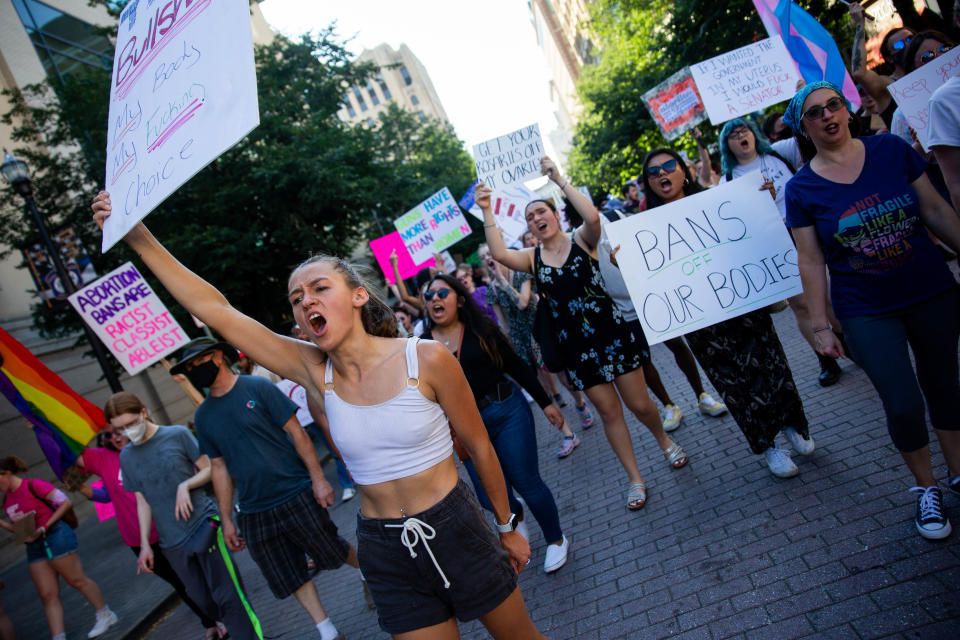 Hundreds of abortion activists take to the streets to protest the Supreme Court's majority decision leaving the legality of abortion to the states on Friday, June 24, in downtown Grand Rapids.