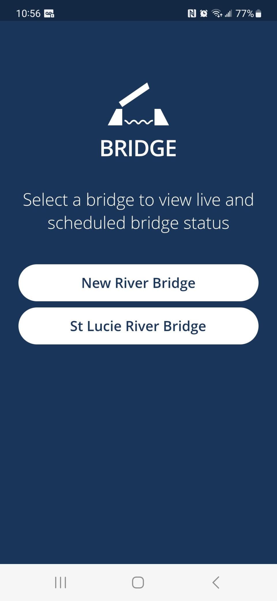 This is a screenshot of the app created by Brightline and FEC Railway that lists status and schedule of the Stuart railroad bridge and New river railroad bridge in Fort Lauderdale.