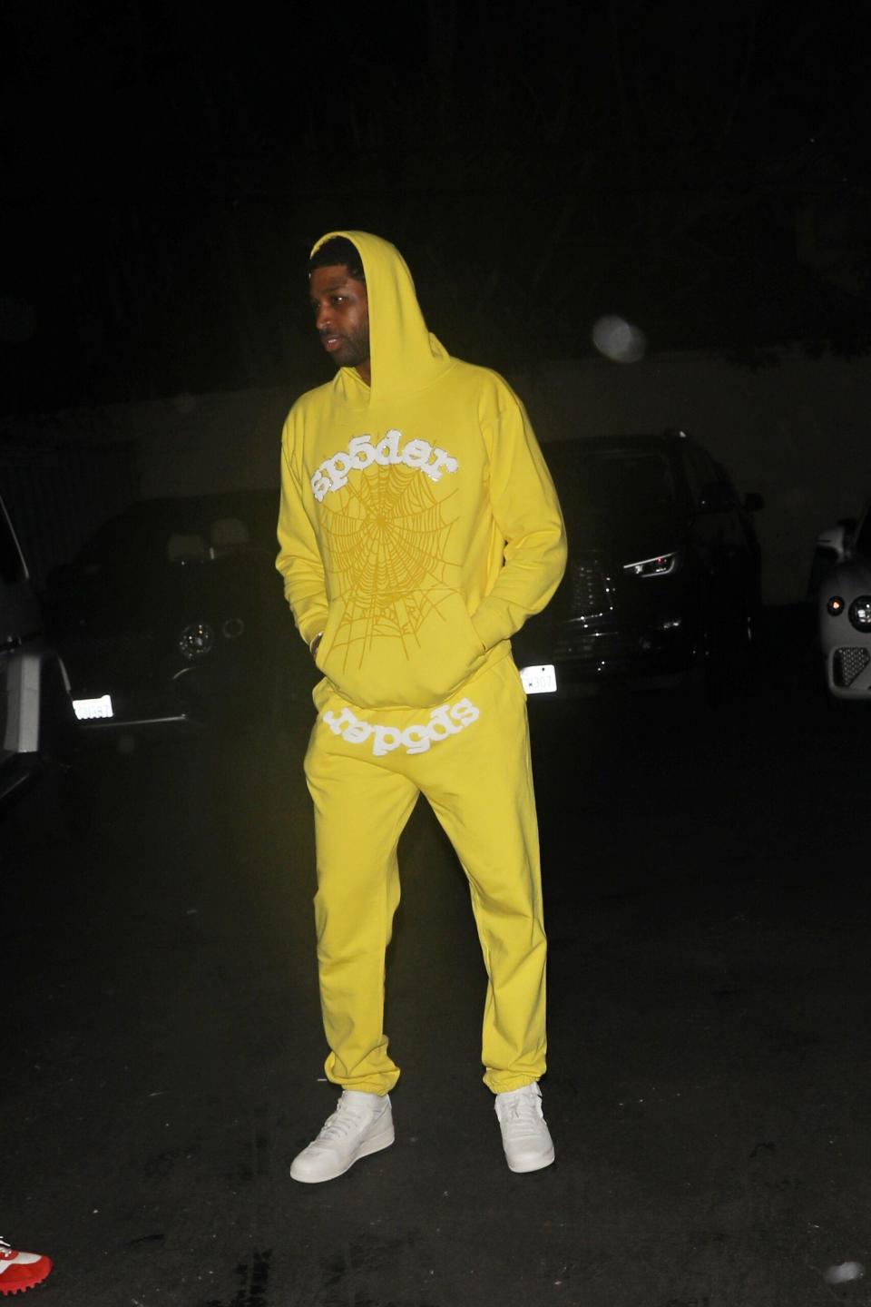 Tristan Thompson sports all yellow as he parties at Nightingale Plaza night club with friends