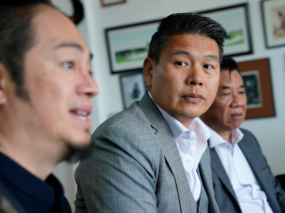 May 29, 2024; Garden Grove, CA, USA; Derek Tran listens to community leaders during a meeting in the Little Saigon area of Orange County.