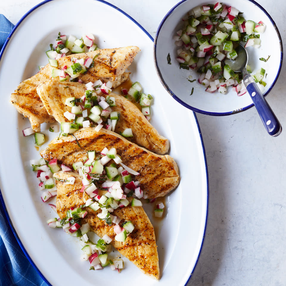 Grilled Chicken with Cucumber-Radish Salsa