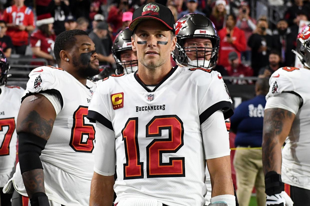 Tom Brady #12 of the Tampa Bay Buccaneers prepares for a game against the Arizona Cardinals