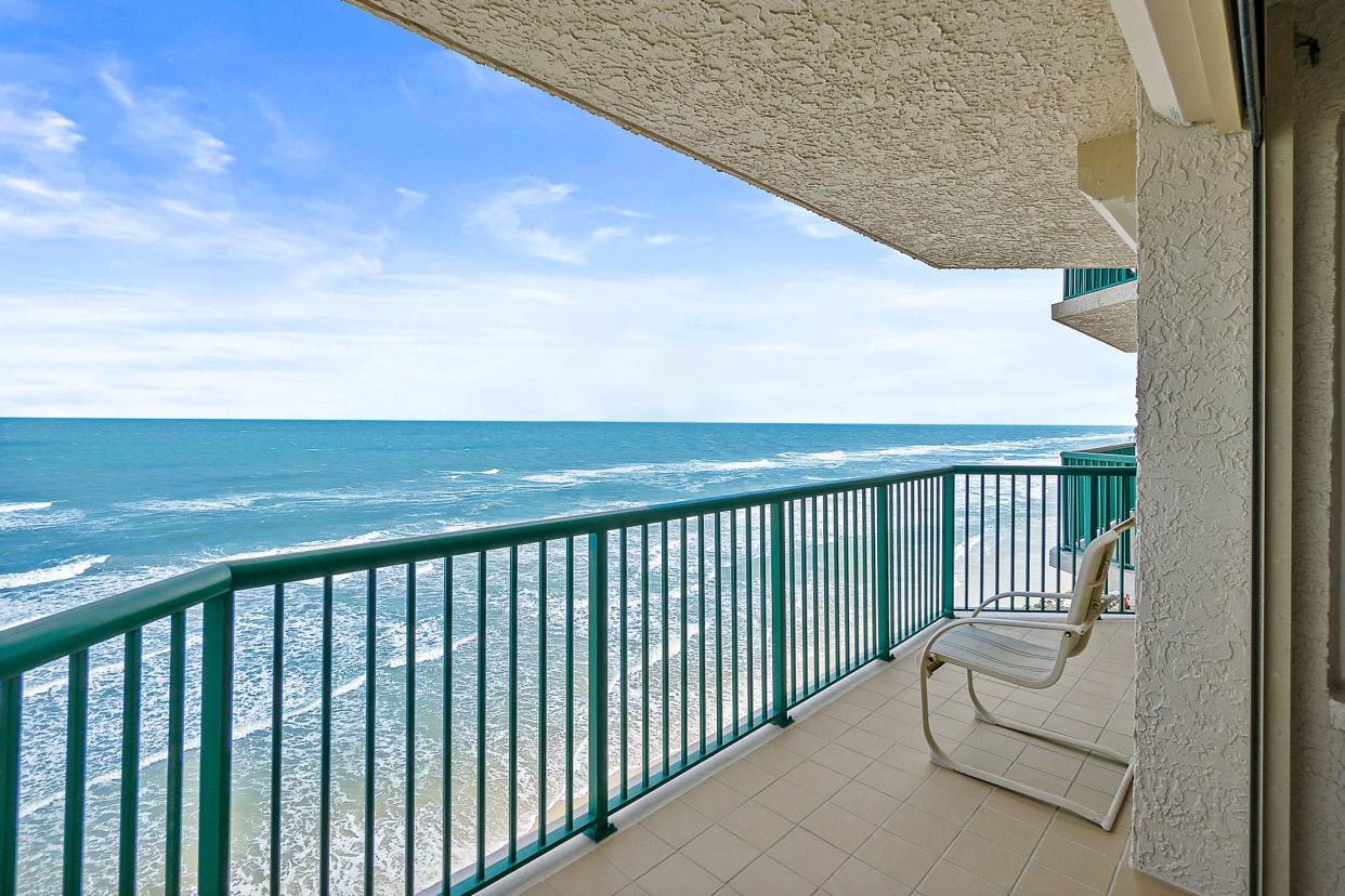 Set on the seventh floor of the Daytona Beach Shores condominium community of Dimucci Twin Towers, this serene and immaculate oceanfront retreat has breathtaking views of the Atlantic Ocean.