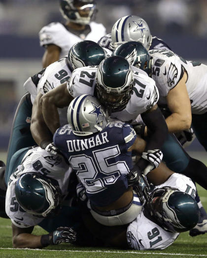 The Eagles' defensive line showed it wasn't going to be a pushover on Thursday. (AP) 