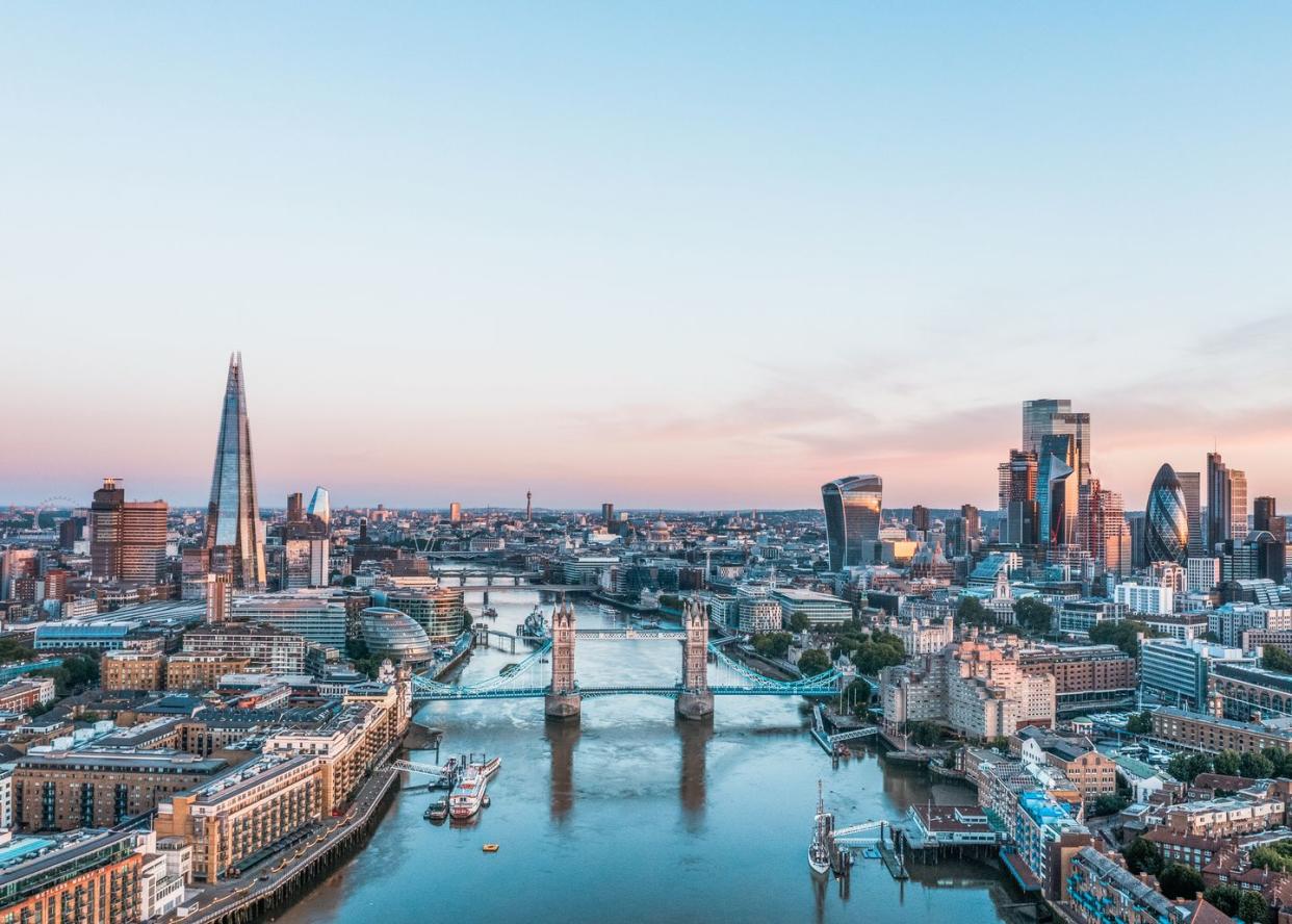 an elevated view of the london skyline looking east to west