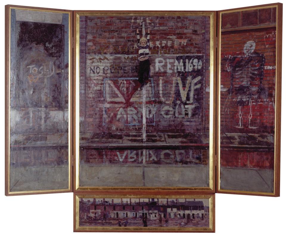 Ulster Crucifixion (1978), triptych with predella, held in the Ulster Museum, National Museums NI Collection - The Estate of Ken Howard, Ulster Museum Collection