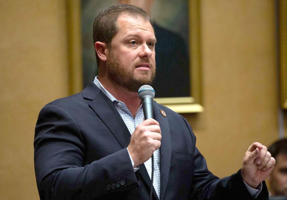 Sen. Jake Hoffman speaks during a legislative session at the Arizona Senate on April 17, 2024.