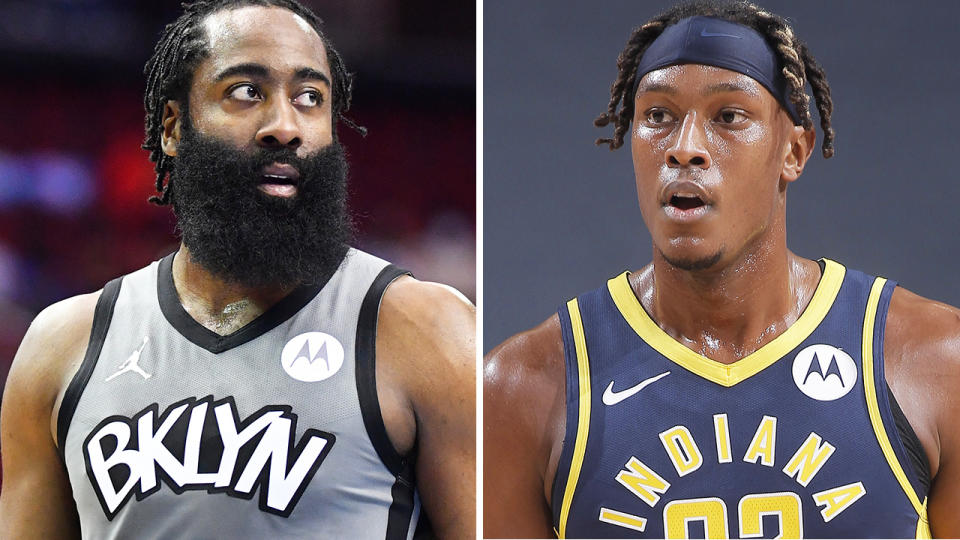 Despite being strong fantasy basketball options, injuries to James Harden and Myles Turner mean owners might have to drop them for the fantasy playoffs to open a roster spot. Pictures: Getty Images