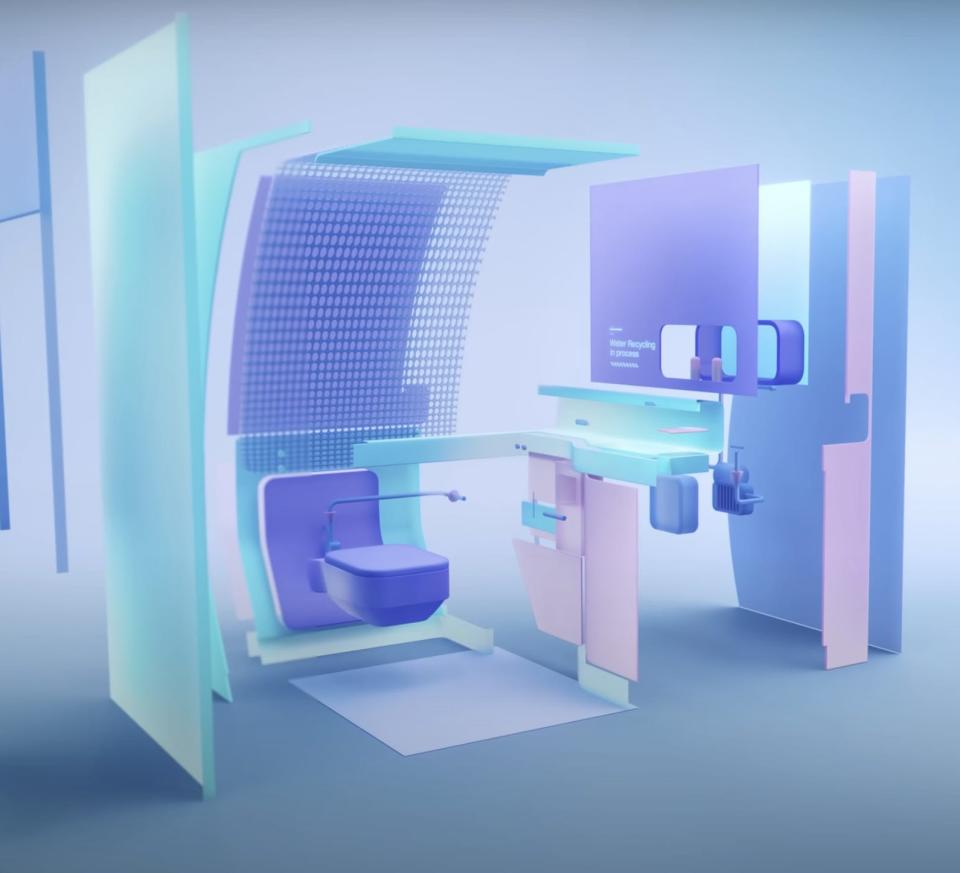 Airbus' Airspace Cabin Vision 2035+ rendering showing the circular economy of an aircraft bathroom.