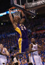 Lakers guard Kobe Bryant throws down a dunk against the Thunder on May 21 in Oklahoma City, Okla. (Photo by Ronald Martinez/Getty Images)