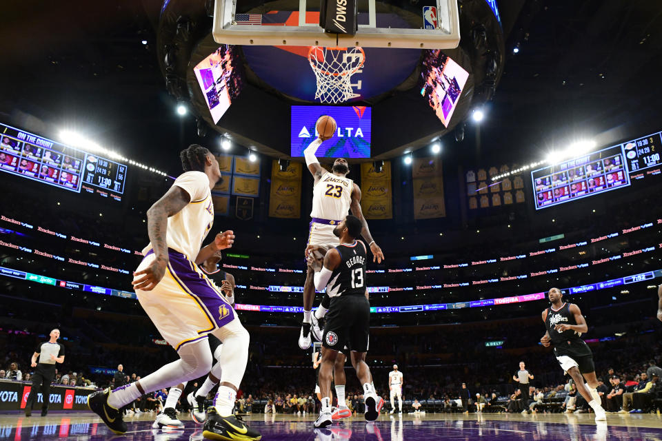 LeBron poster. (Adam Pantozzi/NBAE via Getty Images)