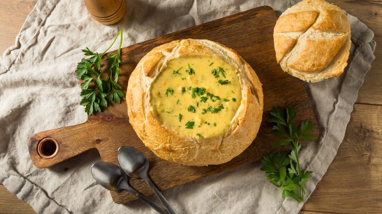 Broccoli and Cheddar bread bowl