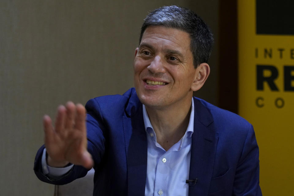 David Miliband, the President and CEO of the International Rescue Committee speaks during an interview with The Associated Press in Beirut, Lebanon, Tuesday, July 25, 2023. An impasse at the United Nations Security Council delaying opposition-held northwestern Syria is putting the lives of millions in "danger", the president of the International Rescue Committee said. (AP Photo/Bilal Hussein)