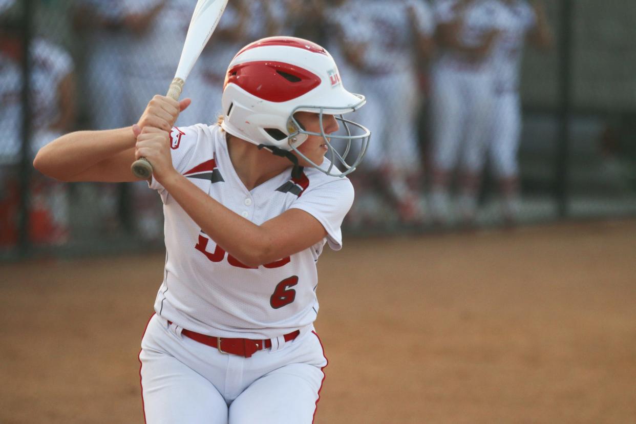 DCG's Summer Campbell waits for the pitch during a doubleheader against Newton on Wednesday, June 28, 2023.