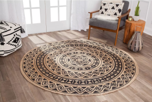 Geometric Swinning Wave Circular Screen Print Rug