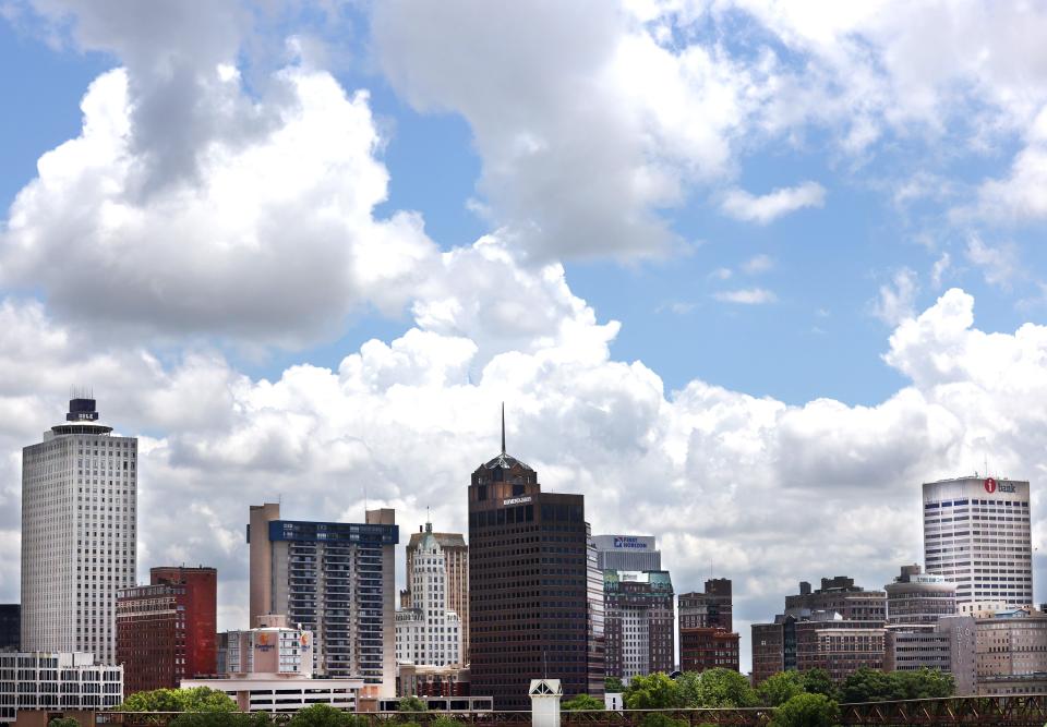 The Downtown Memphis skyline seen from the Hernando De Soto bridge on Thursday, June 3, 2021. Memphis earned number 5 on Travel Lemmings "50 Best Places to Travel in 2024" list.