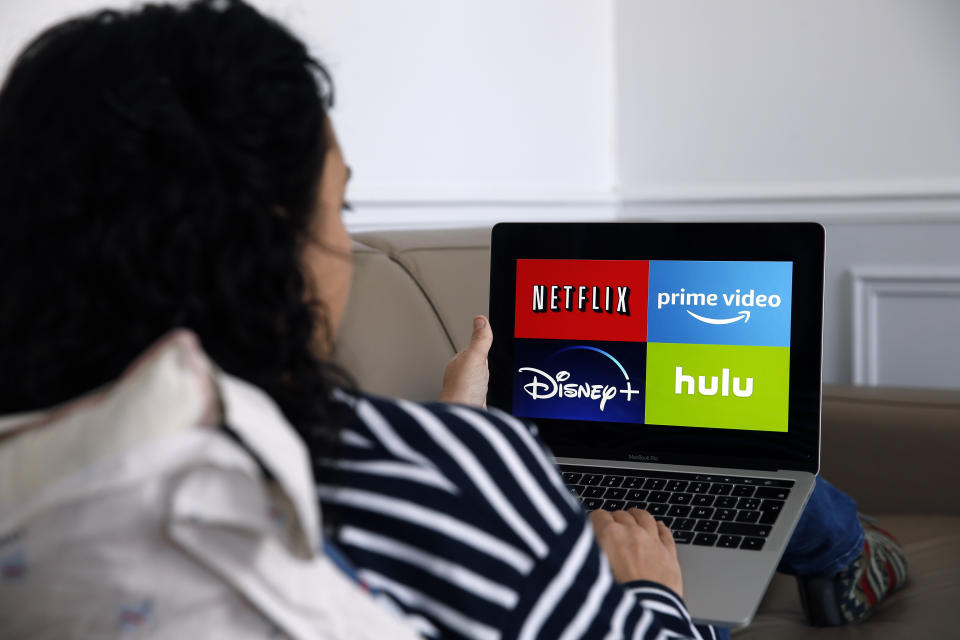 PARIS, FRANCE - NOVEMBER 20: In this photo illustration, the logos of media service providers, Netflix, Amazon Prime Video, Disney + and Hulu are displayed on the screen of an Apple MacBook Pro screen on November 20, 2019 in Paris, France. Netflix offers movies and TV series over the internet and now has 137 million subscribers worldwide. (Photo by Chesnot/Getty Images)