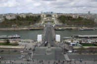 The Trocadero gardens are seen Thursday, March 28, 2024 in Paris. The Trocadero will host road cycling and some athletic competitions at the Paris 2024 Olympic but will also the place for athletes to celebrate the Games. (AP Photo/Aurelien Morissard)