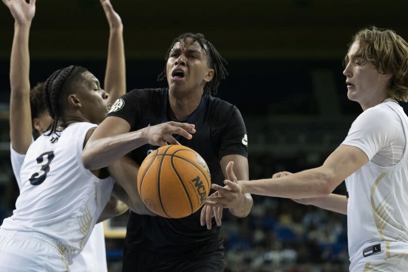 Los Angeles, CA - January 27: Sierra Canyon's Ashton Hardaway (24) loses handle of the ball.