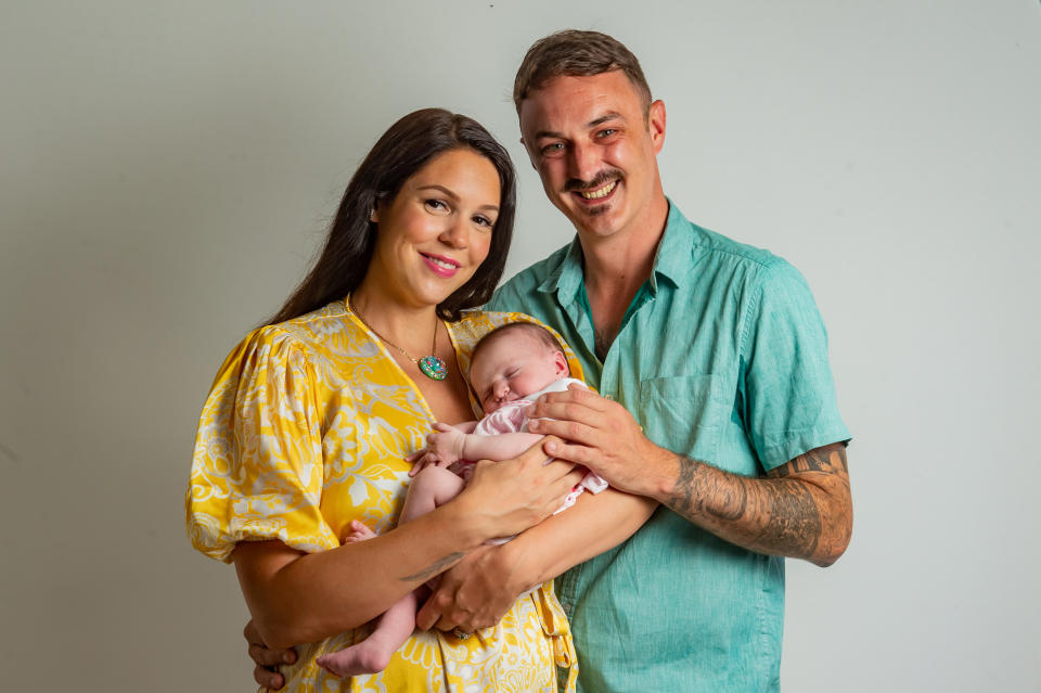 Ally Acklan and Paul Todd with baby Penelope at their home in Weston-super-Mare.