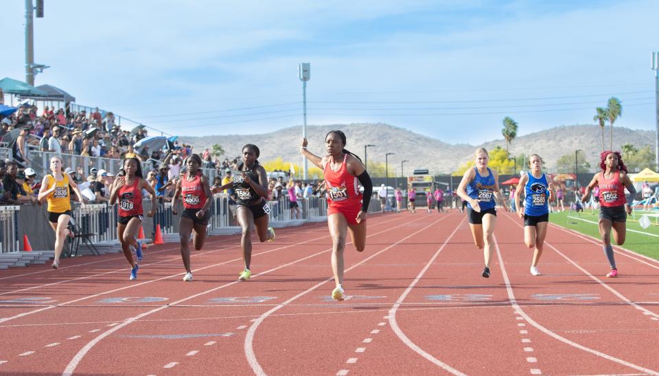 Girls 100 Meter Division 3 at AIA Division II/III State Track And Field Championships at Deer Valley High School in Glendale on May 4, 2024.