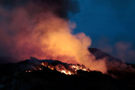 The La Tuna Canyon fire over Burbank. REUTERS/Kyle Grillot