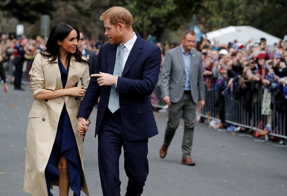 <p>All eyes were on Meghan Markle in search of her growing baby bump after the pair <a rel="nofollow" href="https://au.lifestyle.yahoo.com/meghan-markle-prince-harry-expecting-first-child-074335093.html" data-ylk="slk:announced the exciting news;elm:context_link;itc:0;sec:content-canvas;outcm:mb_qualified_link;_E:mb_qualified_link;ct:story;" class="link  yahoo-link">announced the exciting news</a> on Monday that they were expecting. Photo: Getty </p>