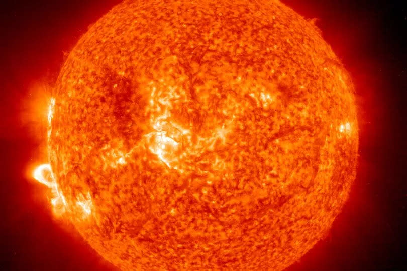 A Solar and Heliospheric Observatory image shows Region 486 that unleashed a record flare on the sun November 18, 2003