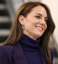 <p>Princess Kate accessorized with Princess Diana's sapphire and diamond earrings, which she also wore to Trooping the Colour this summer.</p>