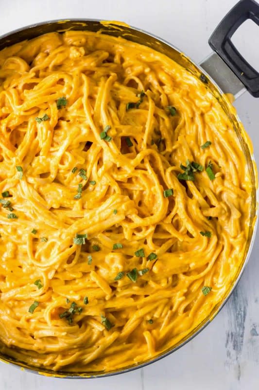 <p>Spoonful of Flavor</p><p>Combine a few ingredients with pumpkin puree to make an easy pumpkin pasta sauce. Serve it over fettuccine, penne, spaghetti or any of your favorite noodles for a creamy and delicious meal! </p><p><strong>Get the recipe: <em><a href="https://www.spoonfulofflavor.com/pumpkin-pasta-sauce/" rel="nofollow noopener" target="_blank" data-ylk="slk:Pumpkin Pasta Sauce;elm:context_link;itc:0;sec:content-canvas" class="link rapid-noclick-resp">Pumpkin Pasta Sauce</a></em></strong></p><p><strong>Related: 39 <a href="https://parade.com/912449/felicialim/pumpkin-pasta-recipes/" rel="nofollow noopener" target="_blank" data-ylk="slk:Pumpkin Pasta Recipes You'll Want to Eat Over and Over;elm:context_link;itc:0;sec:content-canvas" class="link rapid-noclick-resp">Pumpkin Pasta Recipes You'll Want to Eat Over and Over</a></strong></p>