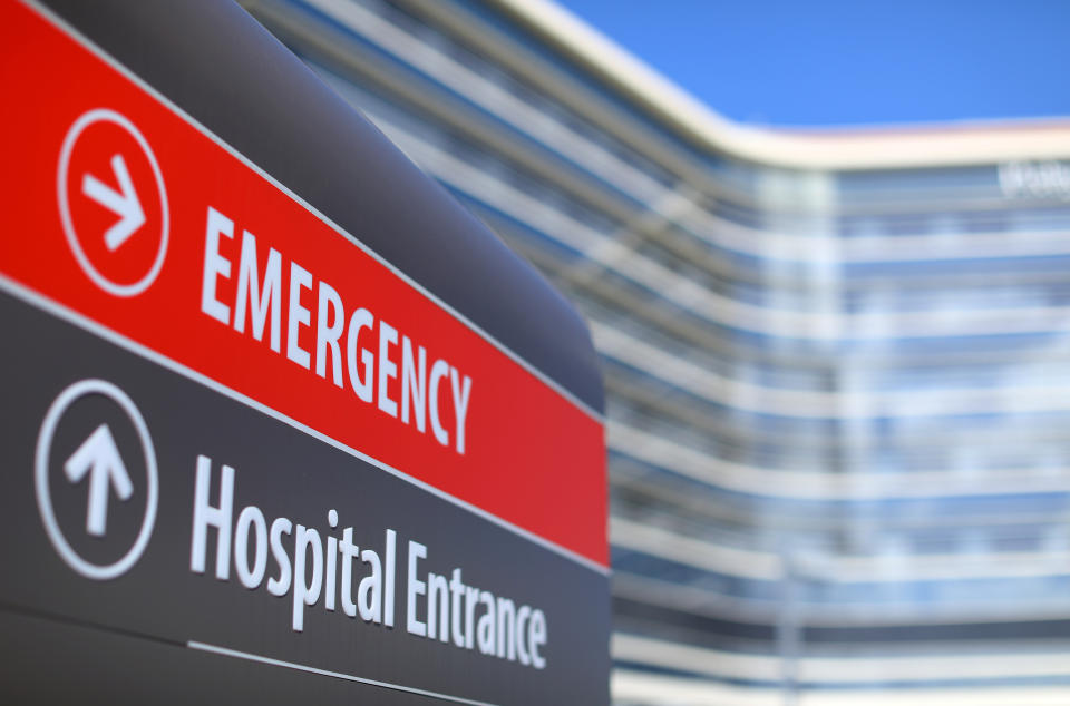 An emergency sign points to the entrance to Scripps Memorial Hospital in La Jolla, California, U.S. March 23, 2017.    REUTERS/Mike Blake