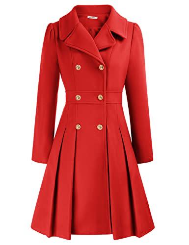 Red Double-Breasted Wool Trench Coat Dress