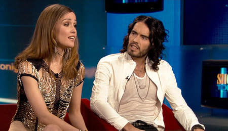 <p>Russell Brand and Rose Byrne who stars as the rock star's long-sufferering girlfriend in Universal Pictures International's "Get Him To The Greek."</p>